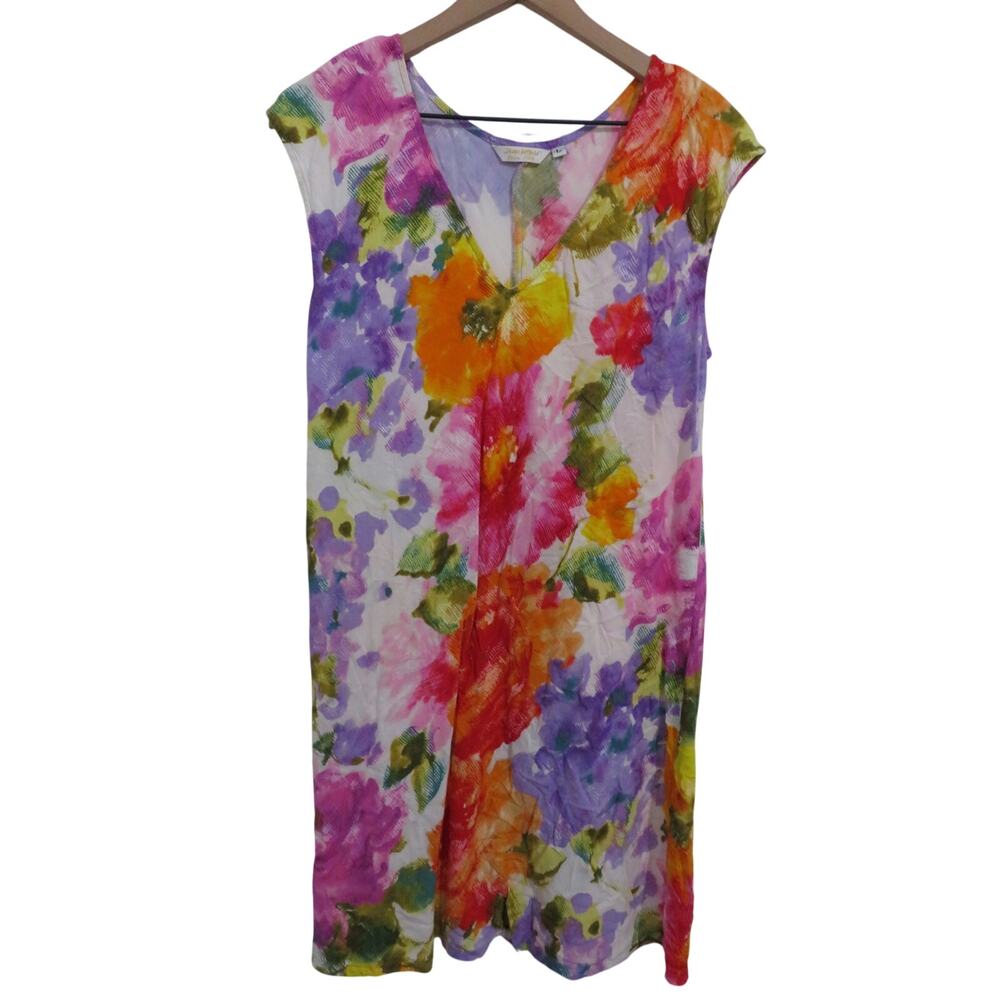 Jams World Women Sz L Sorbet Floral Tropical Cap Sleeve Mini Dress Resort Chic